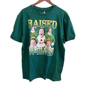 NWT ELF Graphic Tee Raised by Elves Buddy Christmas Holiday 100% Cotton Medium